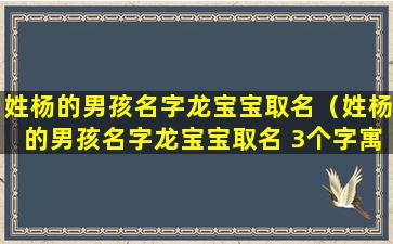 姓杨的男孩名字龙宝宝取名（姓杨的男孩名字龙宝宝取名 3个字寓意平平安安顺顺利利）